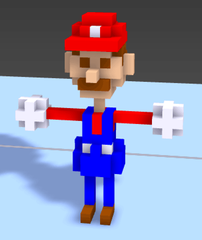 A voxel character standing in a T pose