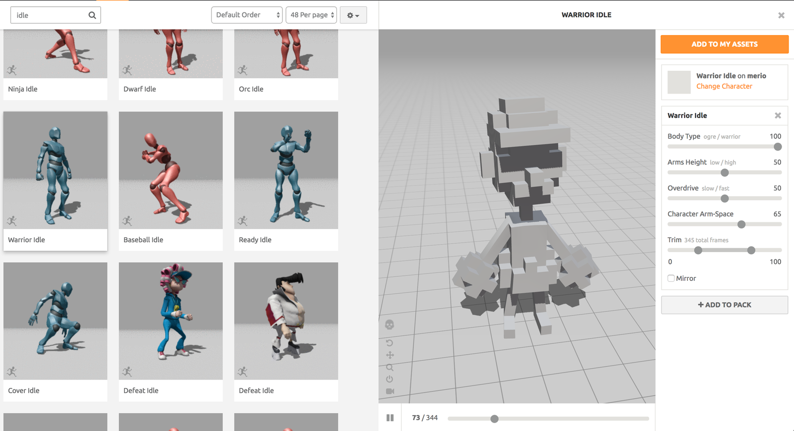 The Mixamo animation library